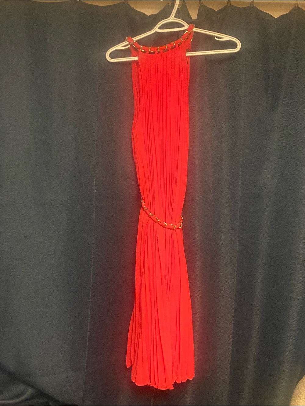 Fuschia Pink Halter Maxi Dress with Gold Chain Detail